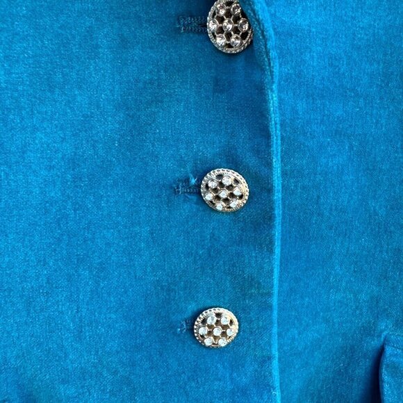 George Womens Teal Velvet Rhinestone Button Single Breasted Glam Blazer Jacket 1 - Picture 5 of 10